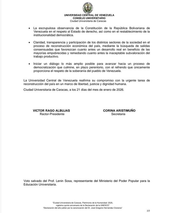 MiguelContigo's tweet image. #QueSalganTodos 

Consejo Universitario de la UCV exige liberación total y sin condiciones de los presos políticos, respeto al Estado de derecho, transparencia y participación. Vía @VivaLaUCV