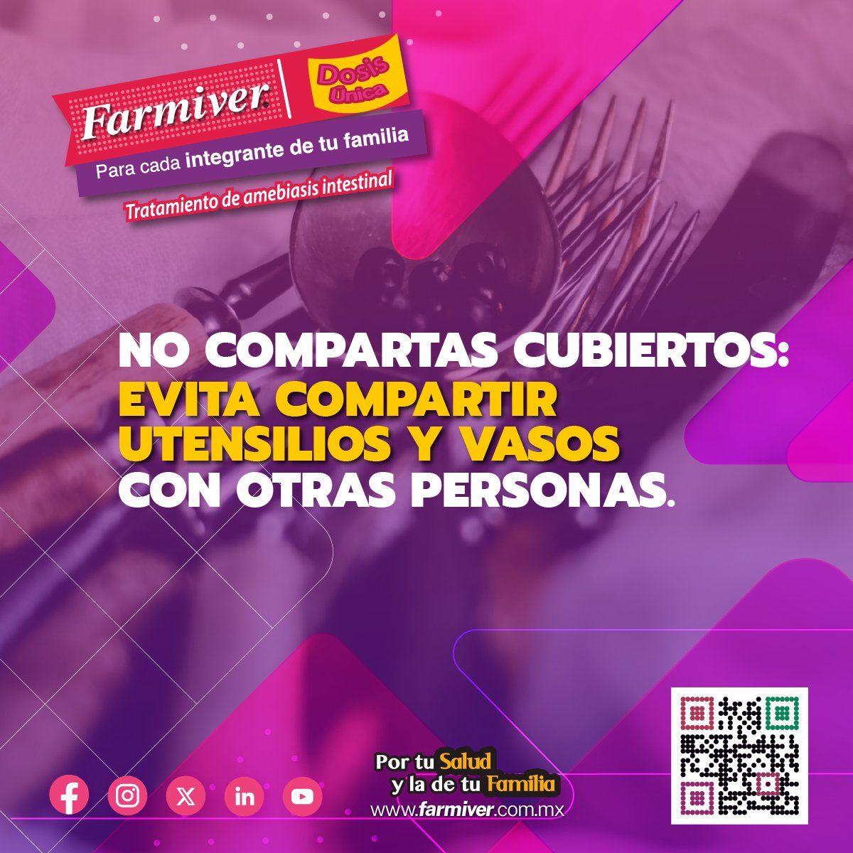 💟 No compartas cubiertos: evita compartir utensilios y vasos con otras personas.

#Farmiver #PorTuSaludYLaDeTuFamilia #AhorroenSalud #tipsdesalud