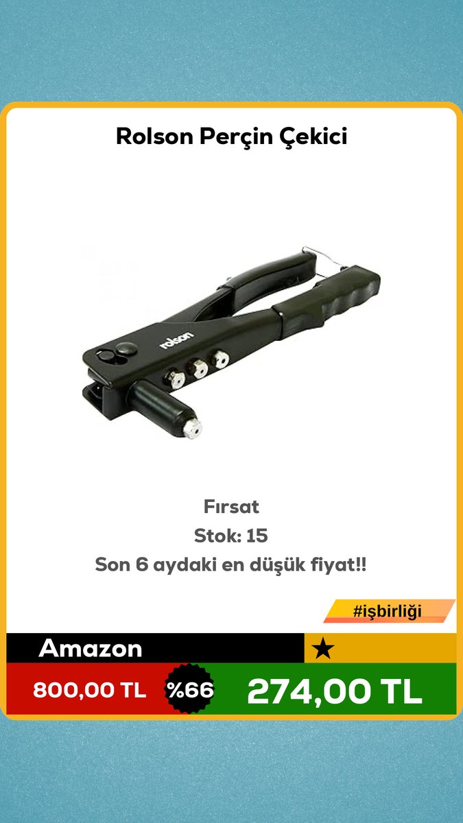 devindirim's tweet image. Rolson Perçin Çekici

❌800,00 TL
✅274,00 TL

💲 % 66 indirim!
Fırsat
Stok: 15
Son 6 aydaki en düşük fiyat!!
🛍 amazon
↪ evekonomisi.net/git/18662?utm_…

 isbirligi