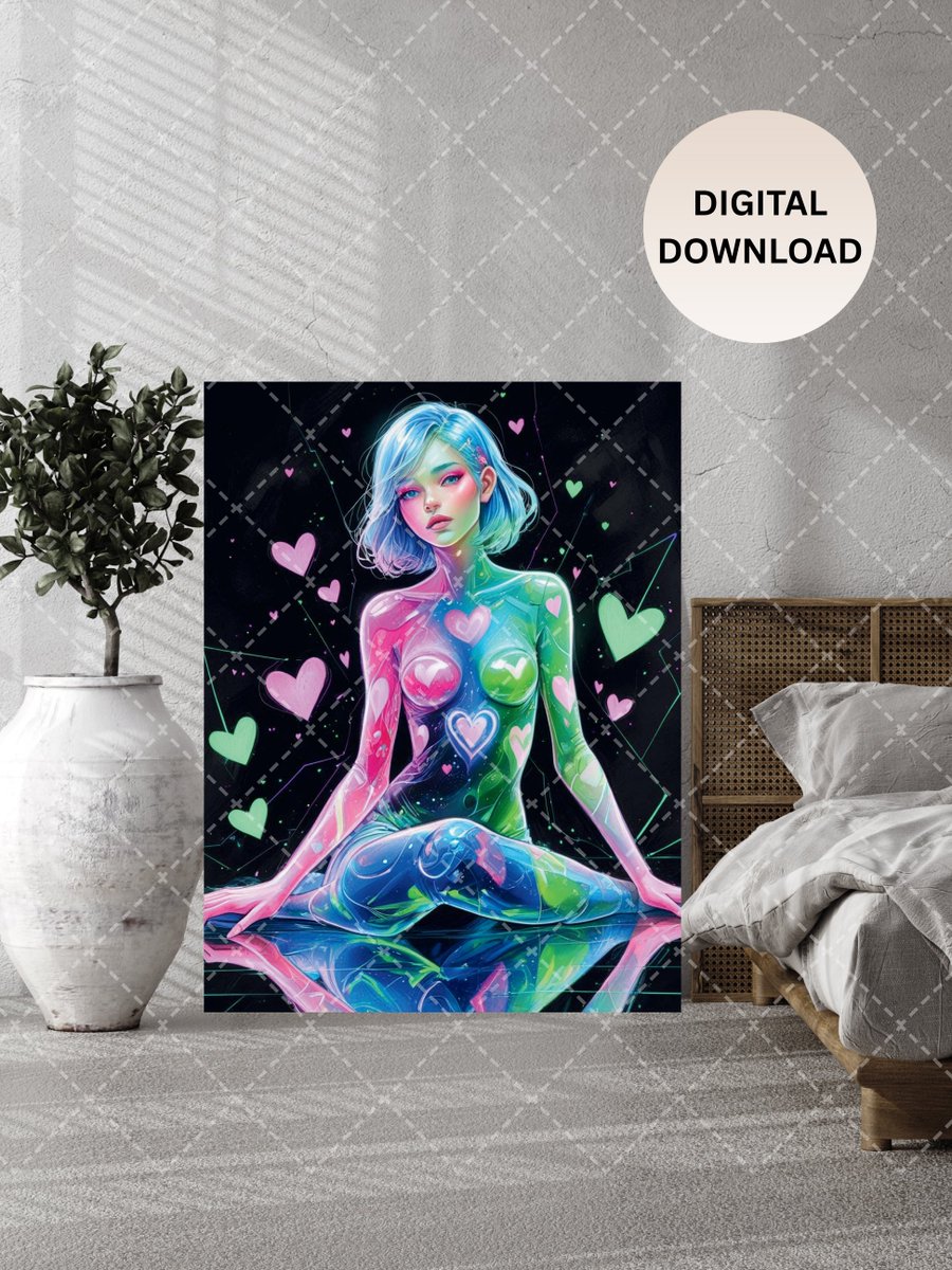 MagicBySophie's tweet photo. Dreamcore Neon Girl Art Print – Surreal Pastel Aesthetic Wall Art Poster 
https://t.co/S2b2tqLNpG 
#SURREALISM #digitalartwork #dreamcore #Poster #artprint https://t.co/QVxa39LMik