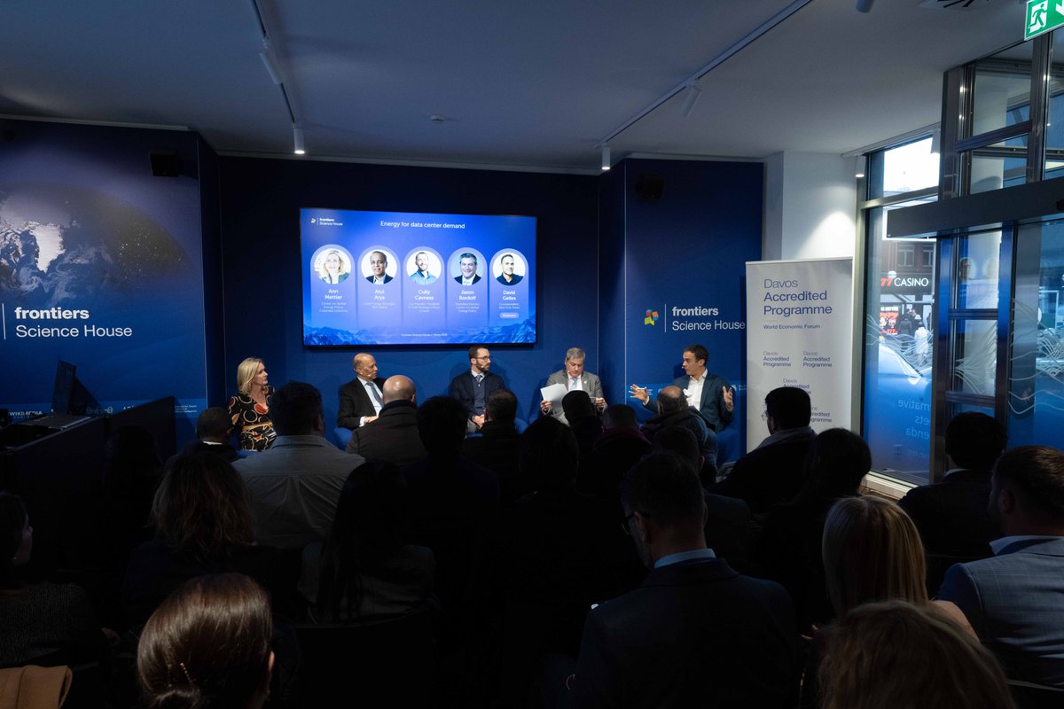 FrontiersIn's tweet photo. Powering the AI era sustainably needs more than tech - it needs global coordination. Leaders at Frontiers Science House explored how energy, policy & industry can scale data centers without worsening the climate crisis.
#FrontiersScienceHouse #WEFDavos https://t.co/q350K1fOct