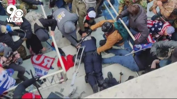 ChrisO_wiki's tweet image. This federal officer being assaulted by Trump supporters was the only person in the picture below who didn't get a pardon.