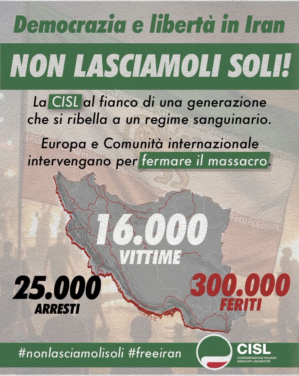 #stopmassacro Una delegazione della Cisl #EmiliaRomagna oggi a #Roma al presidio organizzato dalla <a href="/CislNazionale/">CISL Nazionale</a> davanti all’Ambasciata della Repubblica islamica dell’#Iran per chiedere a quel Paese il rispetto dei diritti umani e delle libertà fondamentali #FreeIran