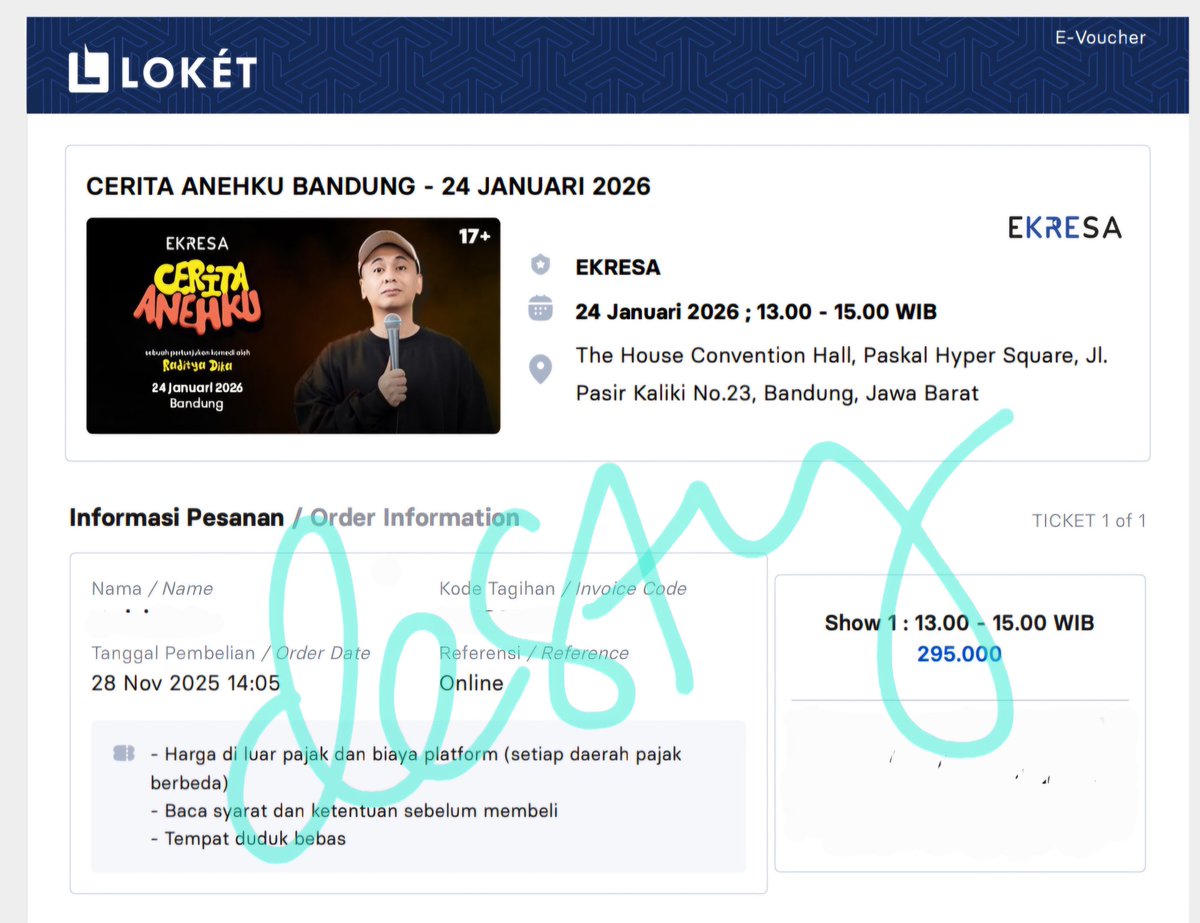 disstipa's tweet photo. WTS Cerita Anehku
Bandung, 24 Januari 2026
Raditya Dika Show 1 (13.00-15.00)

Ada 2 tiket include surat kuasa, dijual karena berhalangan hadir.
(Baca : kebanjiran)
 #WTS #tiket #ceritaanehku #radityadika https://t.co/tzaW8yibMh
