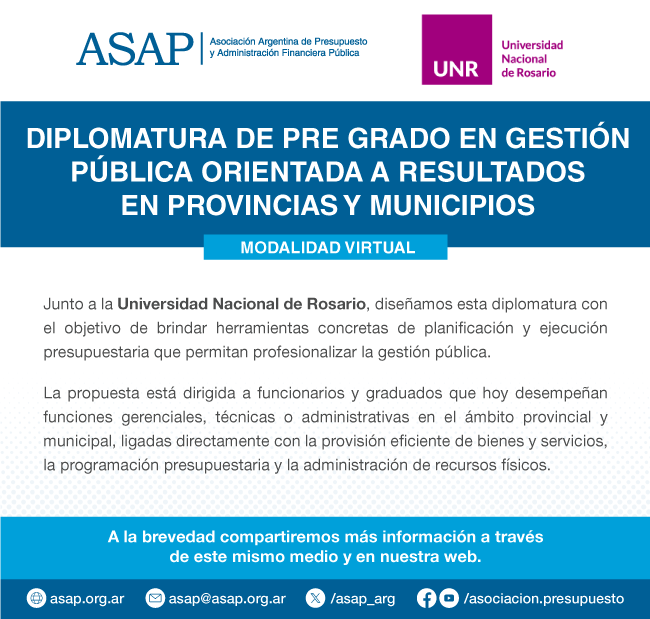 🎓 ¡Nueva oferta formativa en gestión pública!

Junto a la <a href="/UNRoficial/">UNR</a> , ASAP presenta la Diplomatura de Pregrado en Gestión Pública orientada a Resultados para provincias y municipios.

📌 Próximamente más información en nuestra web.