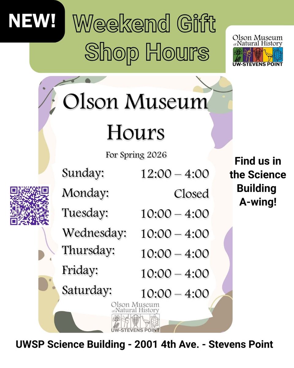 Museum friends, our NEW <a href="/UWSPMuseum/">UWSP Museum</a> gift shop will offer expanded hours starting Jan. 31!