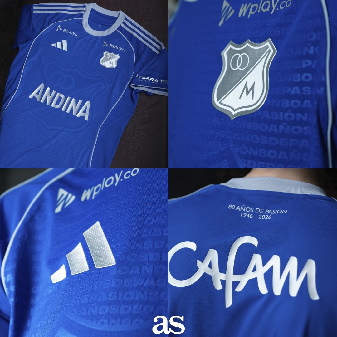AS_Colombia's tweet image. Ⓜ️👕¡Millonarios estrena camiseta conmemorativa a sus 80 años!

🔵⚪️Esta es la prenda con la que el cuadro capitalino afrontará los retos de 2026. Ya se encuentra a la venta y tiene un valor de $319.950