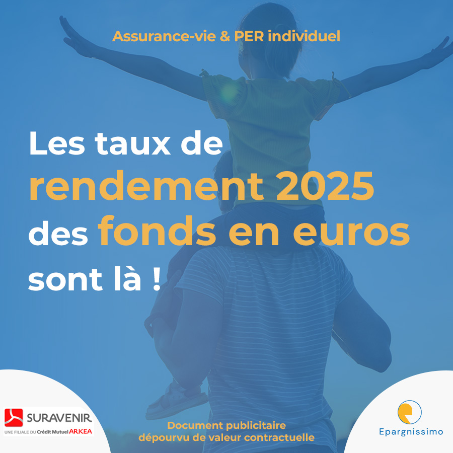 Vous les attendiez ? Ils débarquent en force ! 

Découvrez les taux de rendement des #FondsEuros disponibles sur nos contrats #Suravenir pour l'année 2025 : cutt.ly/VtkLmodh

Les rendements passés ne préjugent pas des rendements futurs

#epargne #assurancevie #PER