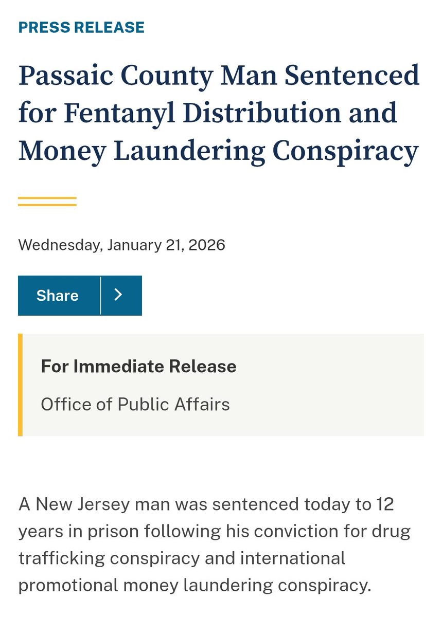 New Jersey man sentenced to 12 years in prison for helping traffic fentanyl  on US soil, paying for it with hundreds of thousands of dollars in Bitcoin  sent directly to Chinese suppliers.