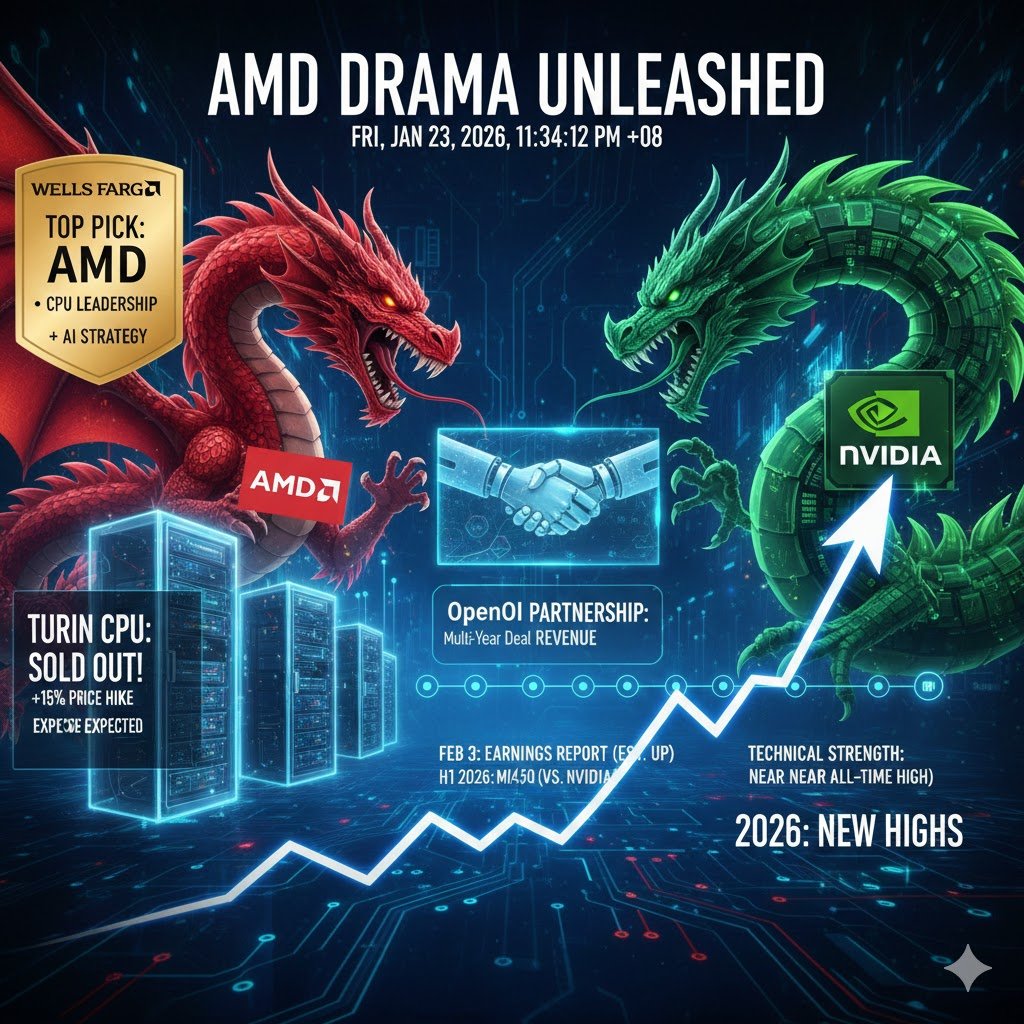 AMD大戏又来了。 关键词来了： 🔥 数据中心CPU快没货了- 分析师说AMD的Turin CPU几乎被抢空，这意味着涨价可能高达15%！ Wells  Fargo给了最高赞-