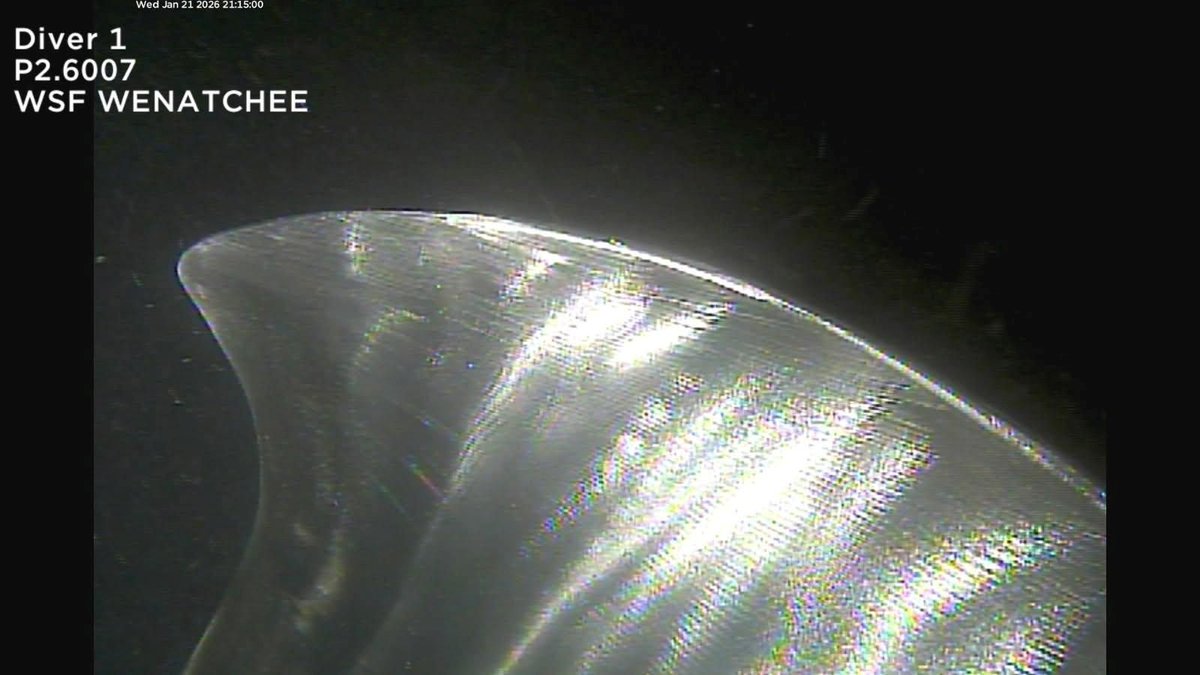 wsferries's tweet image. A second large ferry was pulled from service on Wednesday, leaving just 15 vessels available when we need 17 for full winter service. #Wenatchee struck a log and bent a propeller while traveling through fog, which crews plan to repair underwater this weekend.