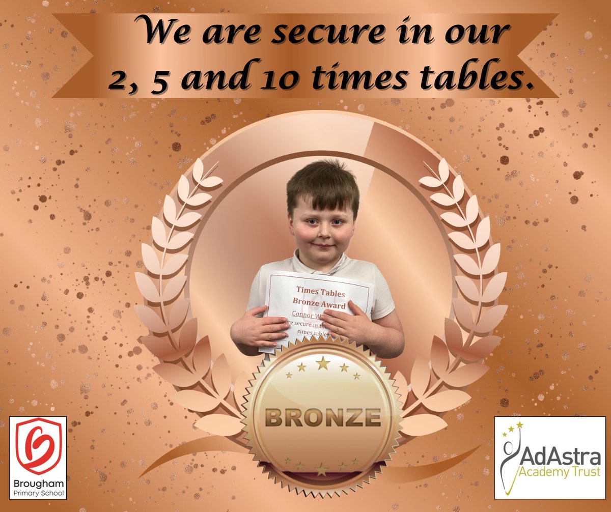 🧑‍🎤🎸⭐️ Congratulations to Connor for achieving his Bronze times tables award. He is our second winner in Year 2 this year!
<a href="/AdAstraTrust/">Ad Astra Academy Trust</a>