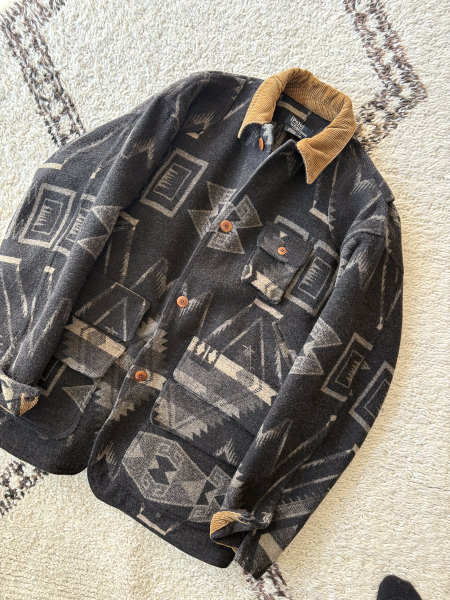 90S ヴィンテージ ラルフローレン ハンティングジャケット M ネイティブ柄 90年代初期USA製のラルフローレン。 よく見るハンティングジャケットが