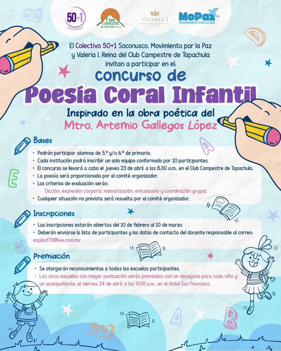 Mopachiapas's tweet photo. 📖✨ Cuando las niñas y los niños alzan la voz, la paz florece.

Desde MOPAZ invitamos al Concurso de Poesía Coral Infantil, un espacio para sembrar valores, sensibilidad y esperanza desde la niñez. 🌱
Consulta las bases 👇
#MOPAZ #InfanciasQueConstruyenPaz #PoesíaCoralInfantil https://t.co/GujPFwl9HI