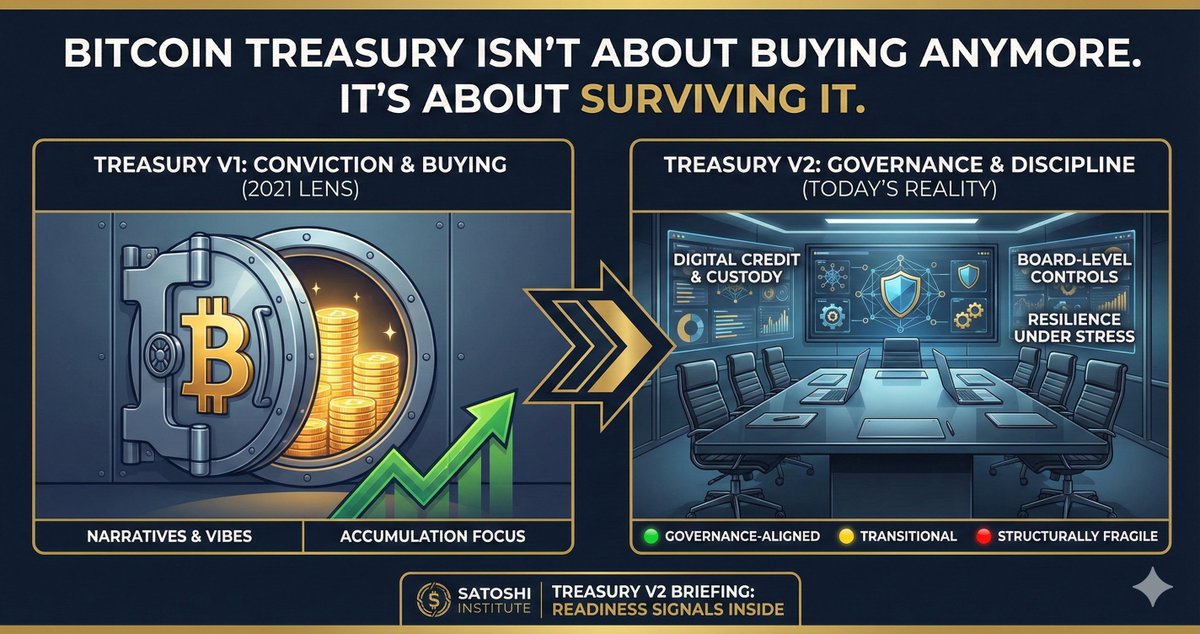 Bitcoin Treasury v1 rewarded conviction.
Treasury v2 will reward governance.
Today’s Treasury v2 Briefing breaks down which 2026 optimism is earned and which is dangerous.
Signals included. Hype excluded.