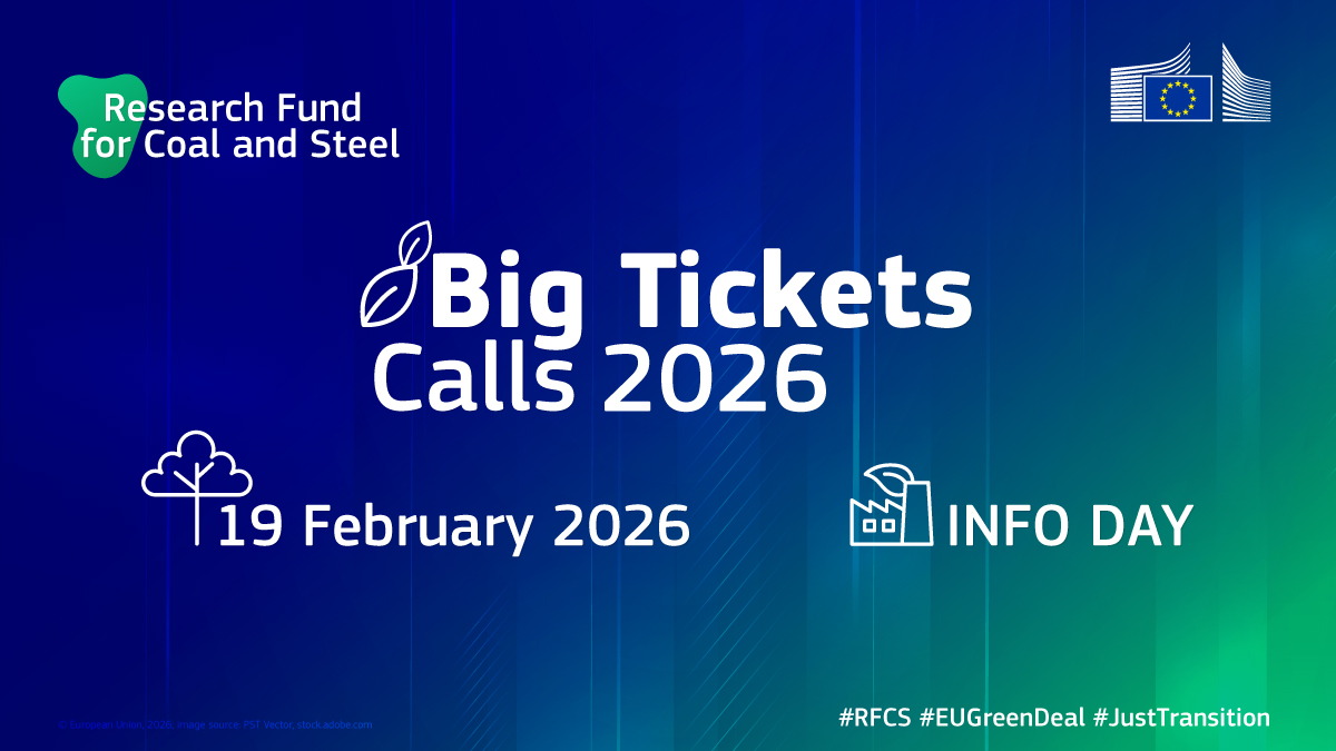 SebiFumeroEU's tweet photo. 📣 Registrations are now open for the #RFCS Big Tickets Call 2026 Info Day!

 📅 19 Feb 2026 | 📍 Brussels + online

Practical guidance on applications, budgets &amp; submission.

 🔗 Register here: https://t.co/SDh8FXqVdd
 #RFCS #BigTickets #EUResearch #InfoDay https://t.co/Mpw2QquMt5