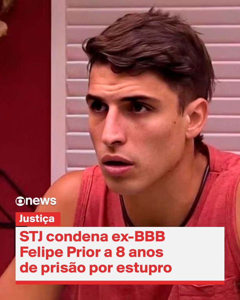 GloboNews's tweet image. O STJ condenou Felipe Prior, ex-BBB 20, a 8 anos de prisão por estupro. Não cabe mais recurso da decisão. O crime aconteceu em 2014, após uma festa, quando ele deu carona à vítima. Segundo a denúncia, a mulher estava alcoolizada e não conseguiu oferecer resistência. Prior nega as…