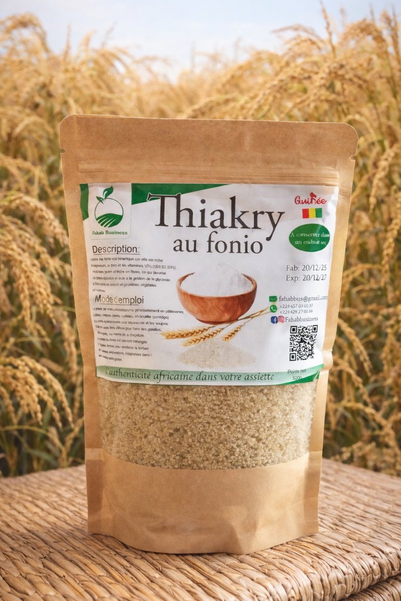 🥳Vous l'avez une fois goûté 🤤
✅Un désert délicieux et sans gluten 
Du Thiakiry au fonio /semoule de fonio 100%naturel emballé dans un pack de 500g et prêt à l'emploi 
👉 C'est à 35.000 GNF seulement 
📱+224 )628 27 05 39