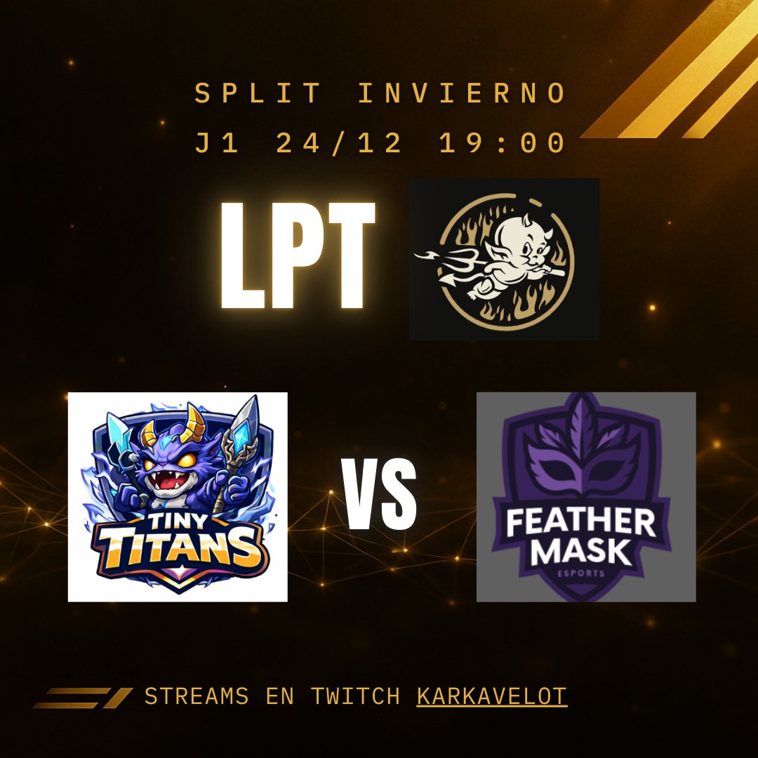 MAÑANA PARTIDAZO DE LA <a href="/LigaLPT/">LPT Liga Parón de Temporada</a> !!!!!

Tiny Titans VS Feather Mask

El nuevo contra el que se quedo a las puertas de playoffs... ESTO PROMETE!!!

Será el estreno de ambos equipos en la liga asi que este partido nos podrá decir muchas cosas de como se van a ver ambos!!

GLHF!!!!