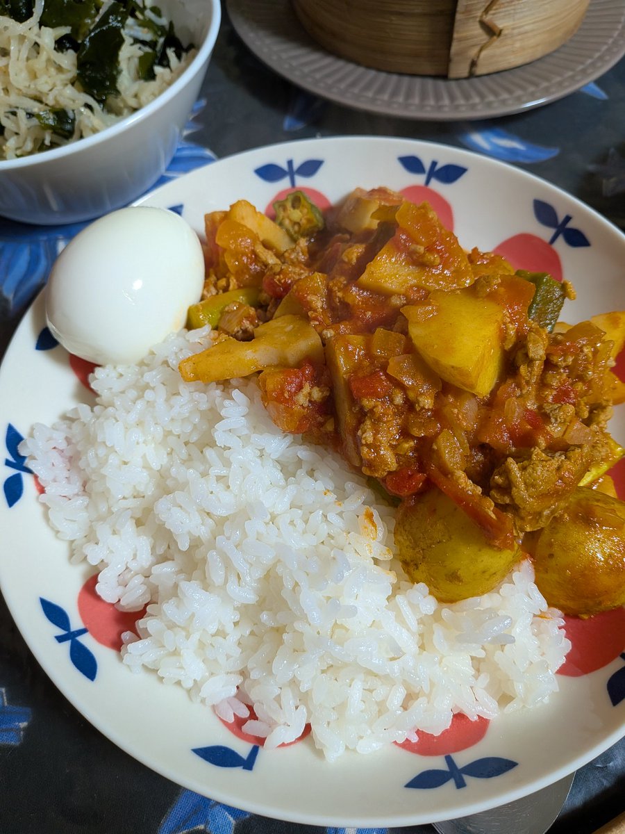 Lotus_Sendai's tweet photo. 今日の夕飯は、カレーライスと切り干し大根とわかめのナムルと衣かつぎ。

#おうちごはん
#カレーライス https://t.co/zKzt6Ck11r