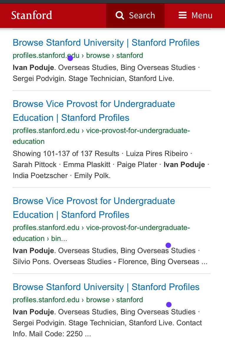 Ivan poduje puso en Experiencia: "Profesor de <a href="/Stanford/">Stanford University</a>", pero no figura en el directorio de docentes de la Universidad.
Lo único que aparece en google son antiguas referencias al programa Bing Overseas Studies. 
Es decir: En Chile le dio algunas clases a estudiantes de visita.