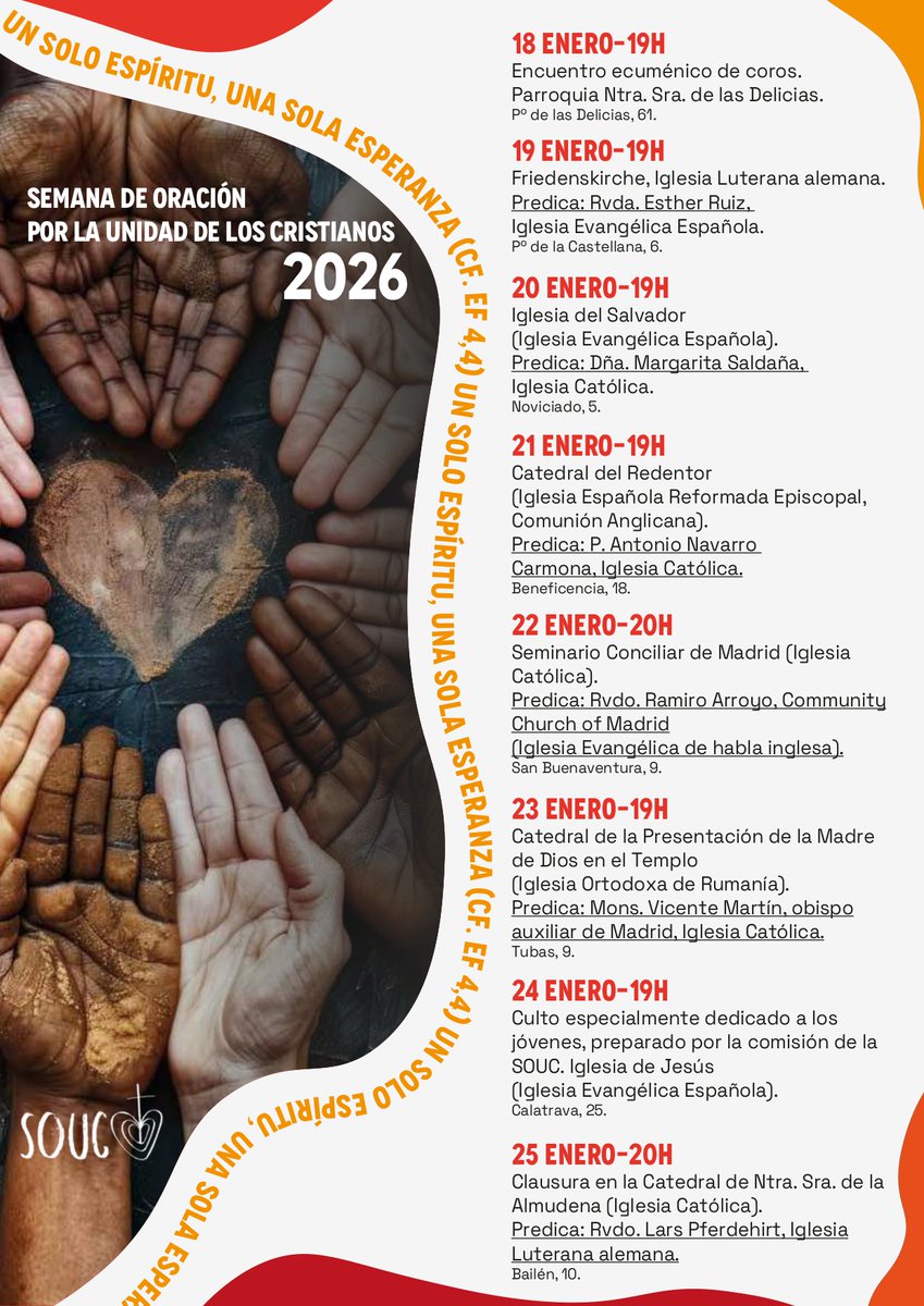 archimadrid's tweet photo. 📰Séptimo día de la #SemanaOraciónUnidadCristianos
➡️A las 19h, en la Iglesia de Jesús (@IEE_es), culto especialmente dedicado a los jóvenes, preparado por la comisión de la #SOUC
#SOUC #IglesiaDeMadrid
https://t.co/4GXY4DxQfi https://t.co/x3tZI5PMHw