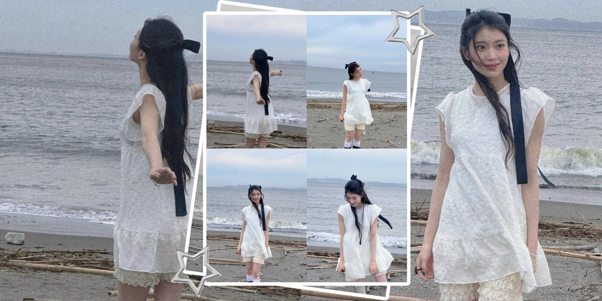 xiaotuing's tweet image. ꒰꒰  The waves crashed, the wind blew gently.  + ࣪ — 바다와 나. 𓇼 Not towards the shore, but it wasn’t the waves that were visible. Then, me in my white dress felt neutral to look at. I felt free and at one with nature, even though the sky was cloudy. Just look, I’m here. ♡