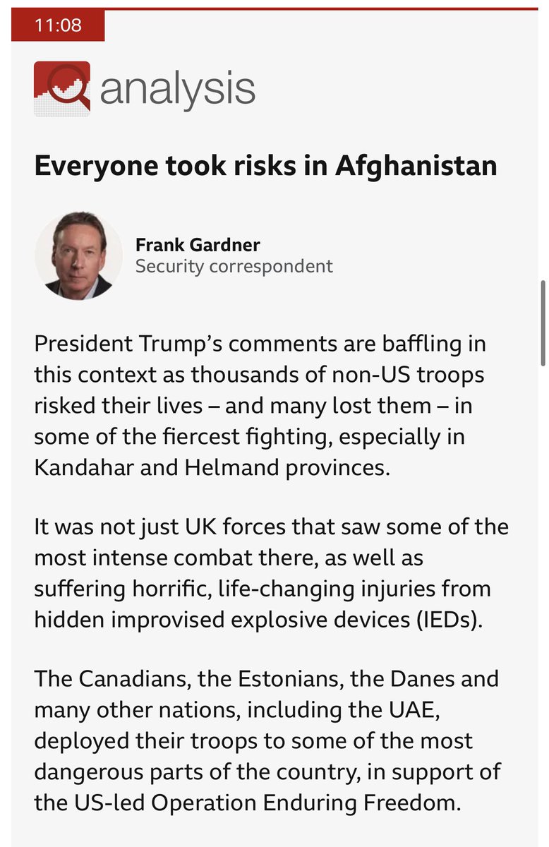 FrankRGardner's tweet photo. Some context on Donald’s Trump’s assertion that non-US troops stayed away from the front line in #Afghanistan https://t.co/fY9SfXK6R7