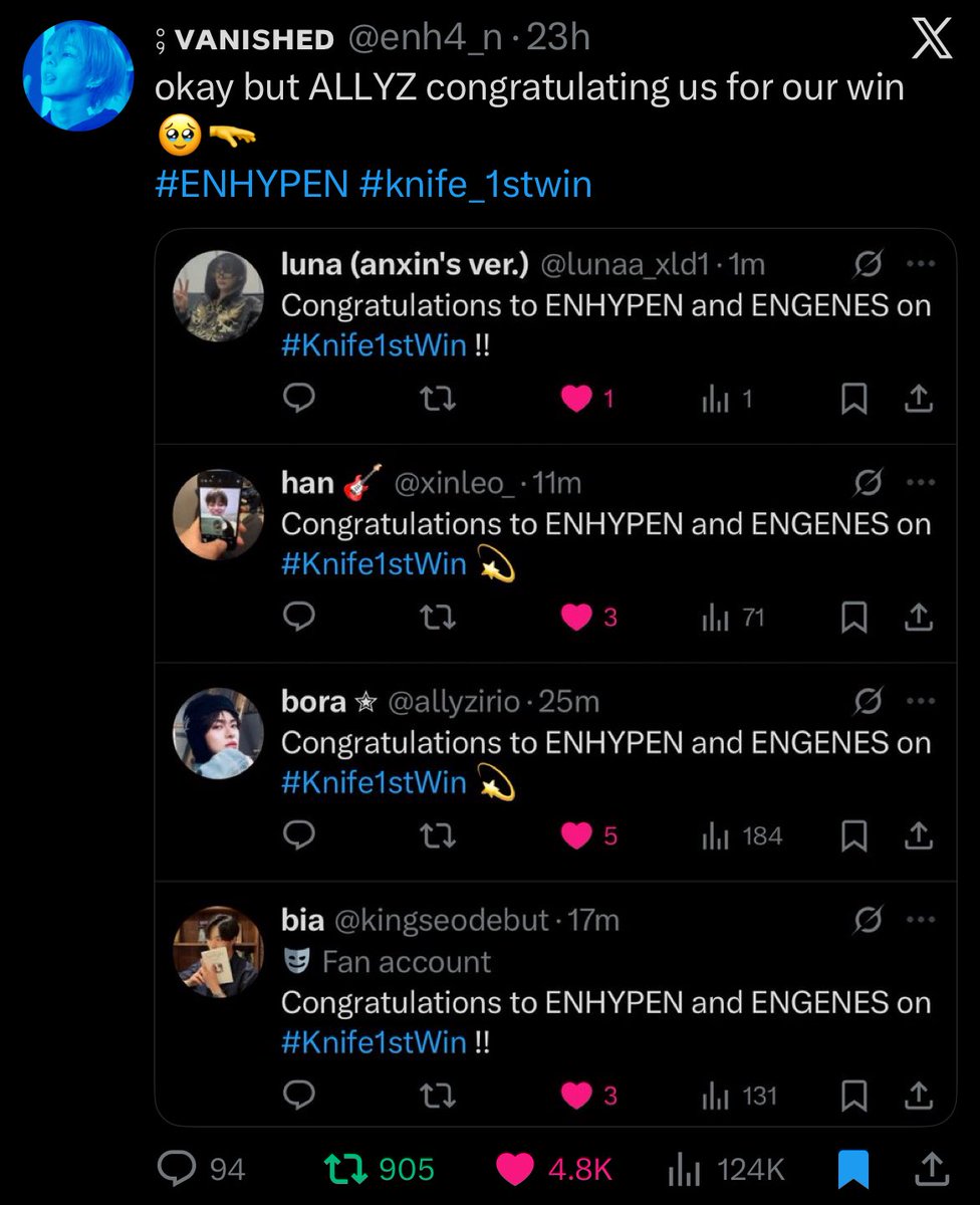 lunaa_xld1's tweet image. on Mcountdown, ALLYZ congratulated ENGENEs on their win. and now for music bank, ENGENEs are congratulating ALLYZ back. let's all be on good terms🥹
#ALD1 #FREAKALARM1stWin