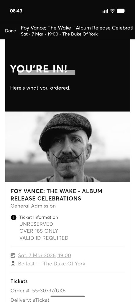 BrianGriff84's tweet photo. @foyvance I managed to bag 2 tickets for the Duke of York 🎟️🎟️ I can not wait to hear the full album live and hoping for a little Guilding Light at the end!!! Gonna be an amazing evening 🎤🎸 https://t.co/hYMOQj4tkY