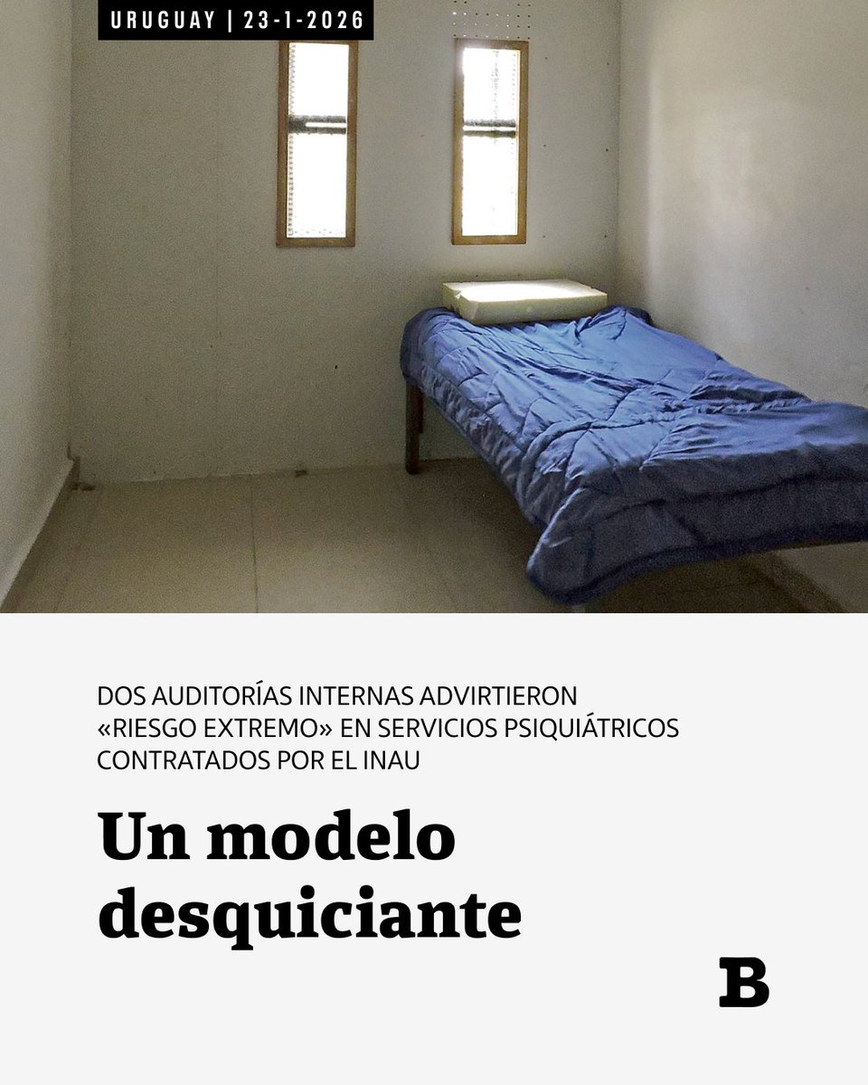 SemanarioBrecha's tweet photo. 📰 Un modelo desquiciante

Dos auditorías internas advirtieron «riesgo extremo» en servicios psiquiátricos contratados por el INAU

🖋️ Venancio Acosta
📸 Extraído del documento Permanecer a pesar del alta, de la INDDHH.

Lectura libre

https://t.co/Jpt0cV5KyZ https://t.co/DhMBwf3ni3