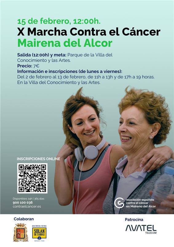 ContraCancerSEV's tweet photo. 📅 15 de febrero | 12:00 h
🚶‍♀️🚶‍♂️ X Marcha Contra el Cáncer
📍 Mairena del Alcor
👉 Salida y meta: Parque de la Villa del Conocimiento y las Artes
💶 Inscripción: 7 €
Participa por la investigación, la prevención y el apoyo a las personas con cáncer. 💚

#EnMarchaContraelCancer https://t.co/fM3FiqS6Yd