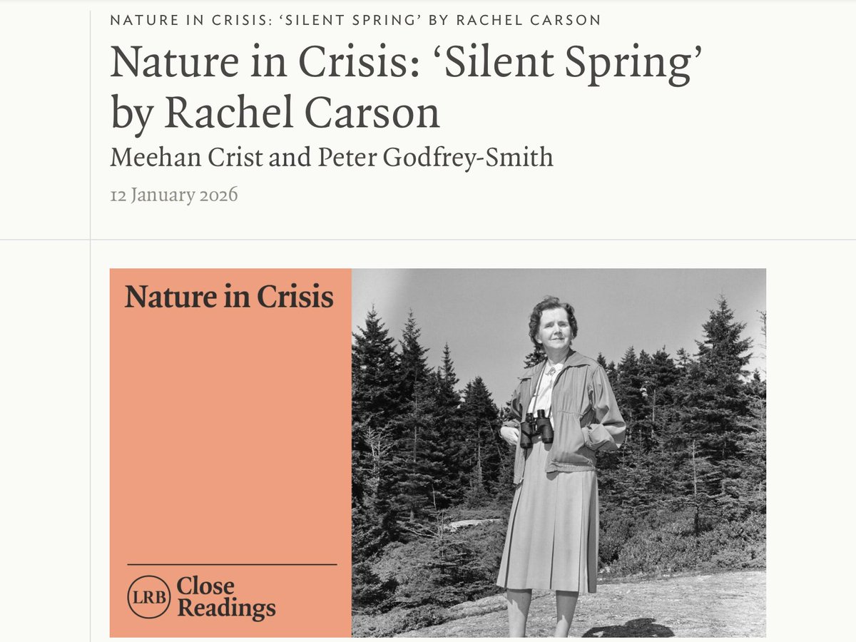 pgodfreysmith's tweet photo. A new podcast series through the London Review of Books (@lrb) - "Nature in Crisis." Close readings of books about nature, conservation, climate, and energy. Once a month, with myself and @meehancrist. 
Links in reply. 
Episode 1, out now, is about "Silent Spring." https://t.co/HnkHP0JLdQ