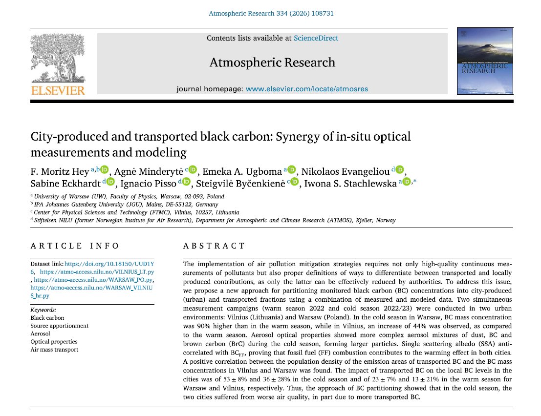 Mekusgood's tweet photo. Paper Alert 📢
How can local urban black carbon emissions be distinguished from regional- to global-scale contributions?
We developed a new approach to partition black carbon into city-produced and long-range transported fractions, among other key findings. https://t.co/OqZDs0g2bS