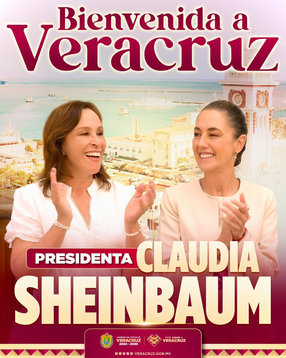 rocionahle's tweet photo. Bienvenida a VERACRUZ Presidenta @Claudiashein 🇲🇽. Cuenta con el respaldo, cariño y solidaridad de las y los veracruzanos. ¡Aquí tiene un pueblo que la recibe con los brazos abiertos! 🤝

#PorAmorAVeracruz ♥️ https://t.co/ymREOIks69