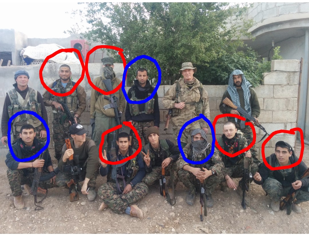 macergifford's tweet image. I took this photo of my squad in April 2015, not long after we liberated the Arab town of Til Birak from ISIS. We were opposite the Christian village of Til Nasri.
I circled in red my friends that later died fighting ISIS, and in blue, those that were badly injured.
The third…