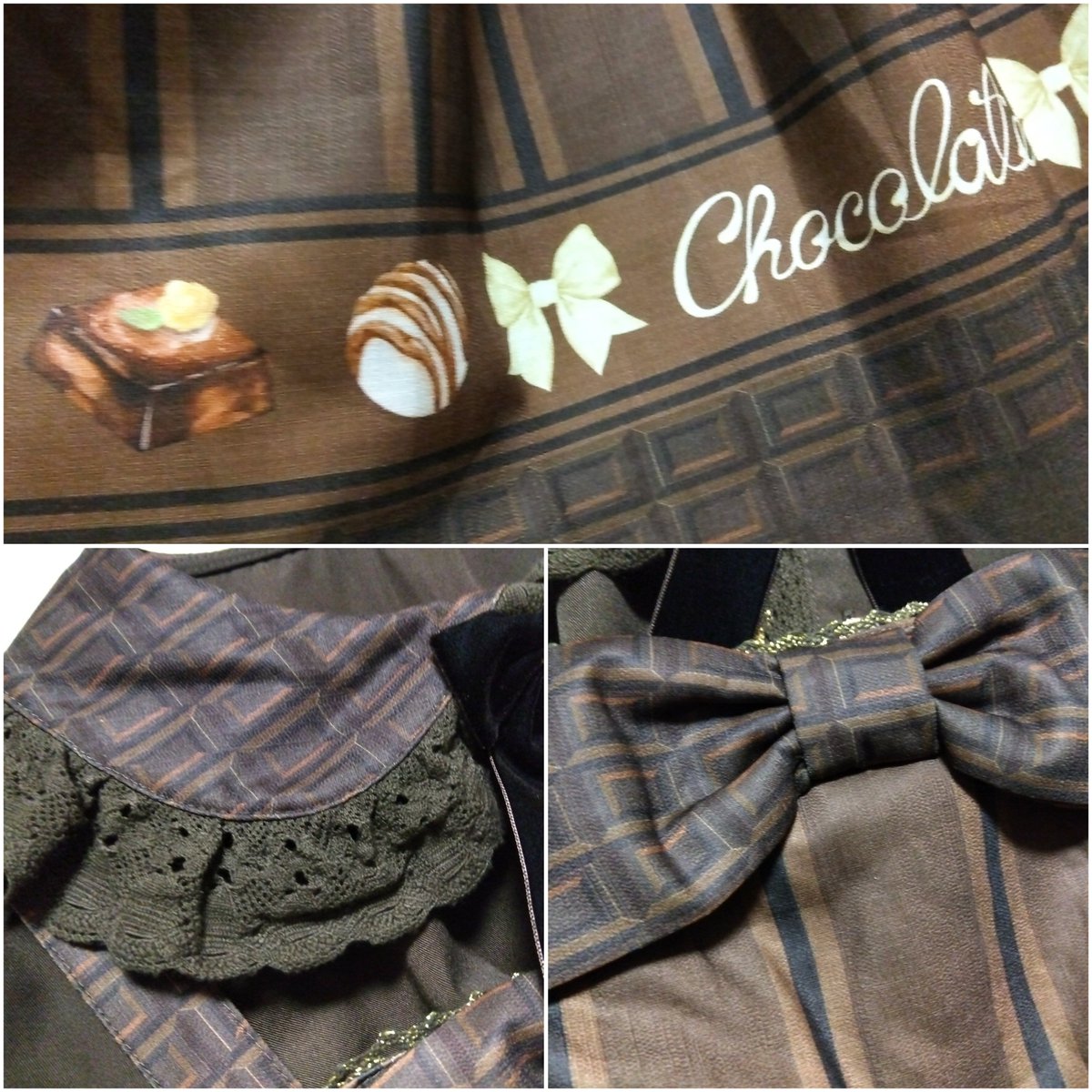 Chalmiere チョコレート柄衿ブラウス モカ チョコレート柄衿ブラウス