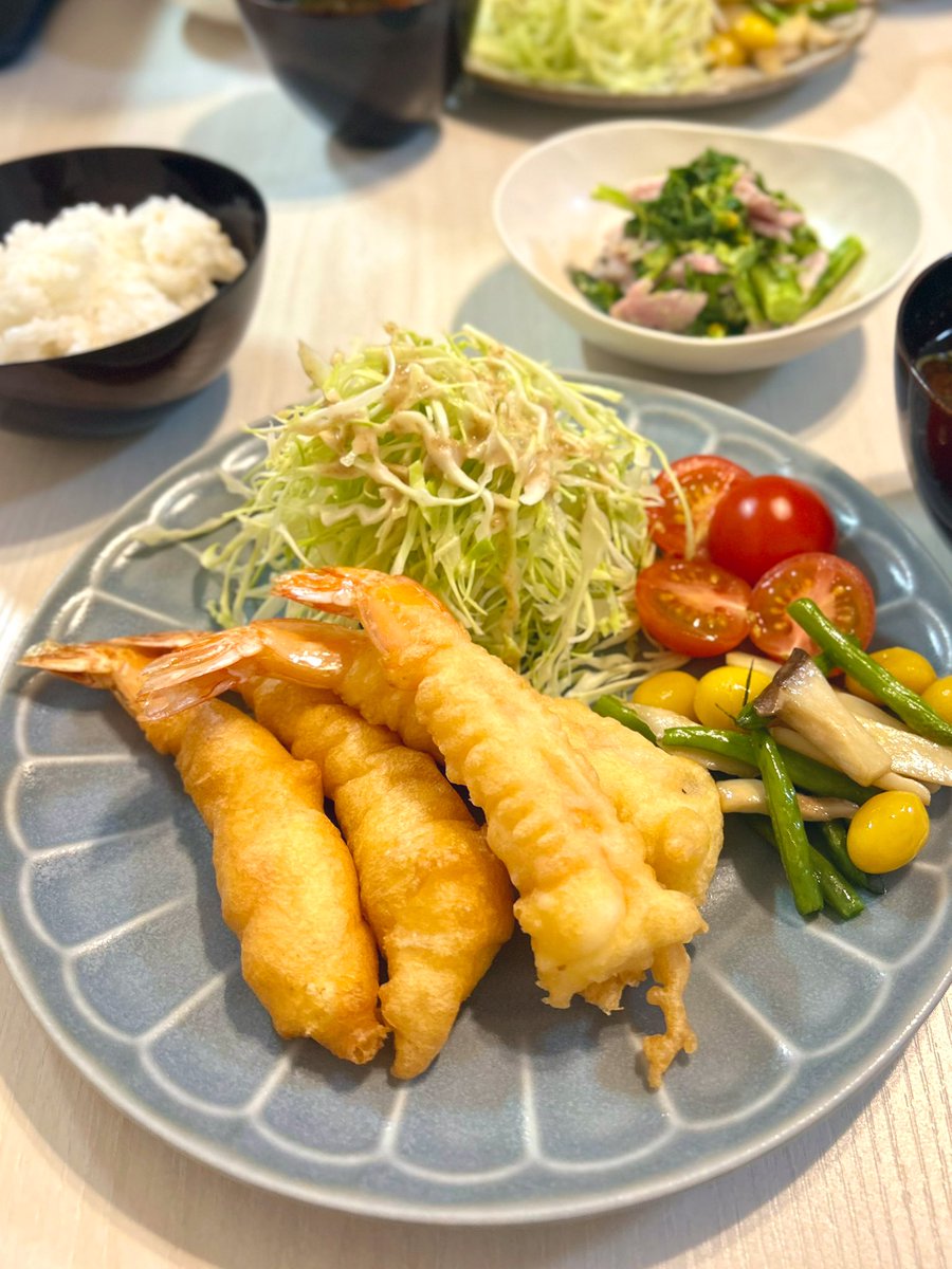 ✼エビのフリッター
✼なばなとハムのマスタードマヨ和え
✼お味噌汁