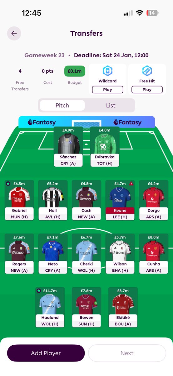 FPLJonas27's tweet photo. @FPLDalahast1 Några idéer? Eller spara en omgång till?😅 4 fria och 0.1 i banken https://t.co/pQ5X25bcgN