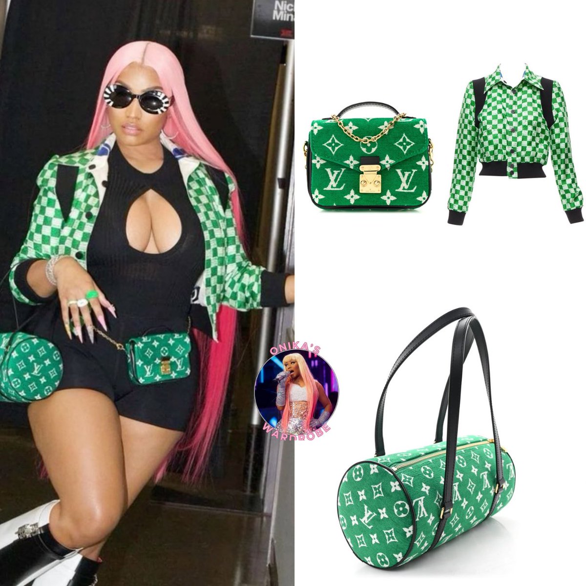 onikaswardrobe's tweet photo. #OVOFest (2022)

Nicki wearing a #LouisVuitton reversible bomber jacket ($4,000), @Versace wool top ($650), Alaïa knit shorts ($450) + @Givenchy two tone shark lock boots ($2,450) + LV micro métis handbag ($1,970) &amp; @LouisVuitton papillon bag ($2,410)
#nickiminaj
#fashion
#style https://t.co/QWT6DFEmb8