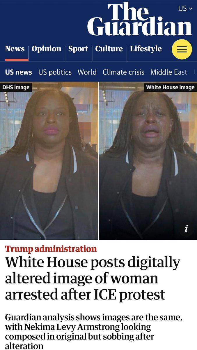 Justinjpearson's tweet image. The white house is sick. Using AI to make this peaceful protestor’s skin darker and make it seem as though she was hysterically crying, when she was not, is disgusting. This administration’s racism and hate for American citizens and our principles become more apparent by the day.