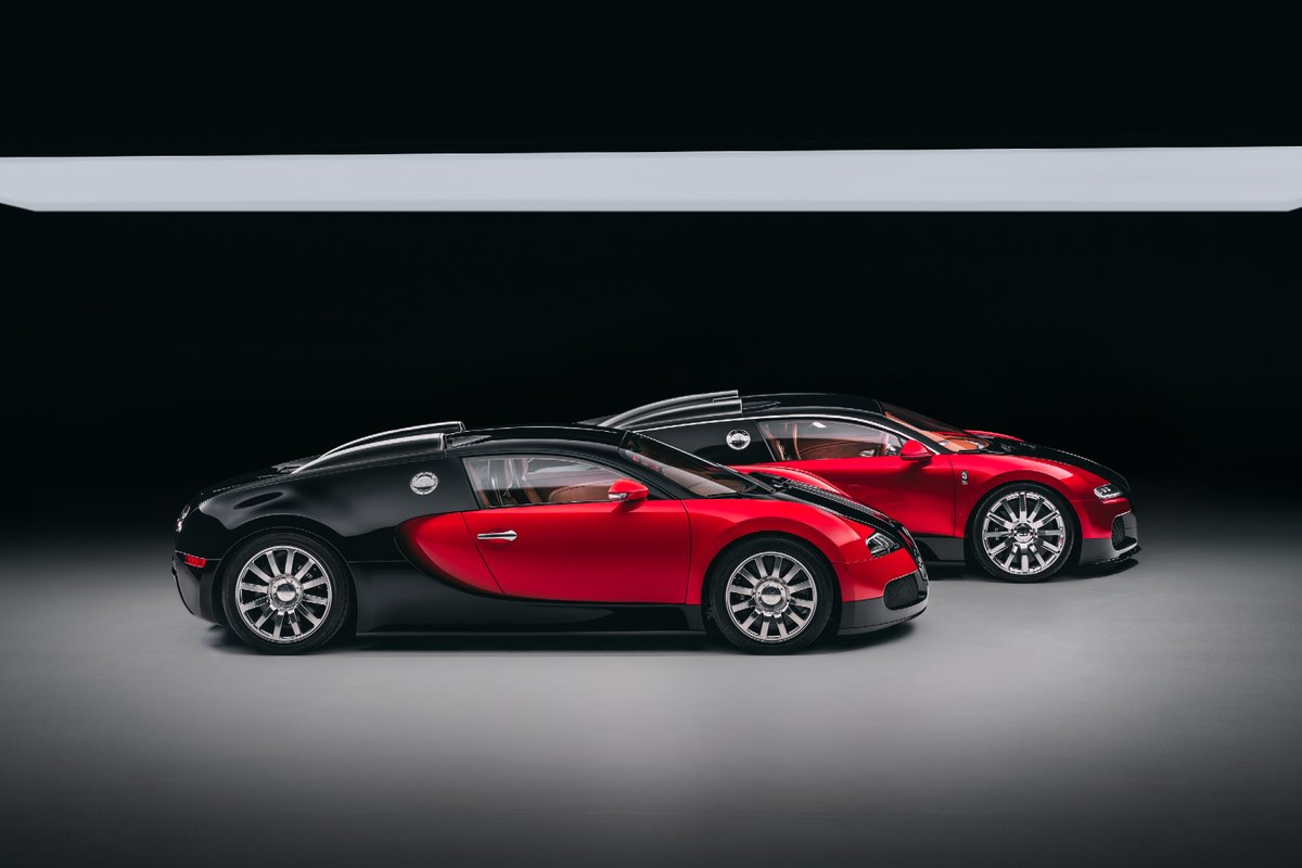 Bugatti's tweet image. Separated by two decades of innovation – united in the realization of a once-impossible dream.

With their own inimitable spirit and allure, the BUGATTI F.K.P. HOMMAGE and VEYRON turn heads.

Official unveiling at Ultimate Supercar Garage, Rétromobile Paris — Jan 29 to Feb 1,…