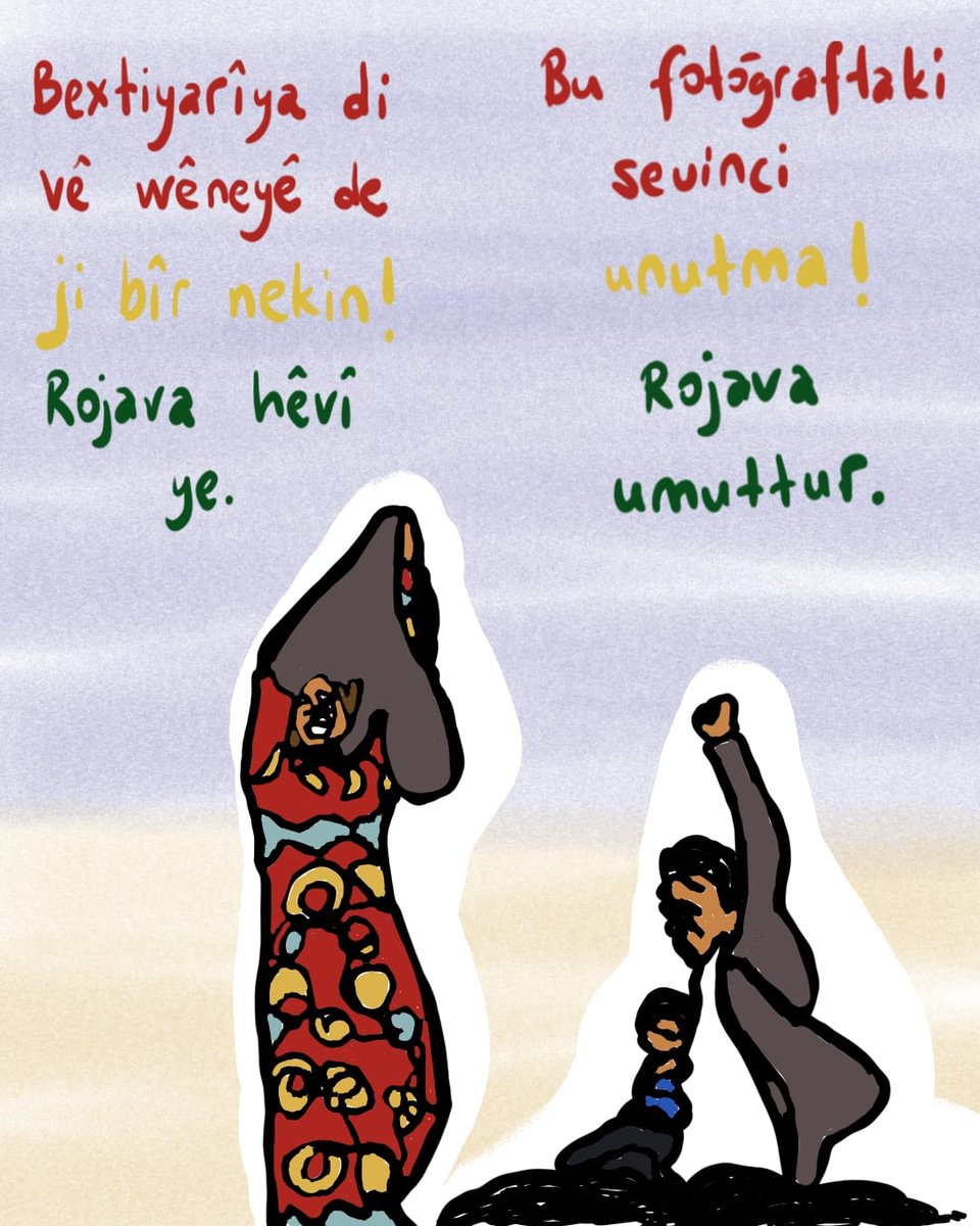 velvele_media's tweet photo. Bu fotoğraftaki sevinci unutma!
Rojava umuttur

Bextiyarîya di vê wêneyê de ji bîr nekin! 
Rojava hêvî ye

🎨 https://t.co/vlBuI8SrFB https://t.co/gP2ldfWDqt