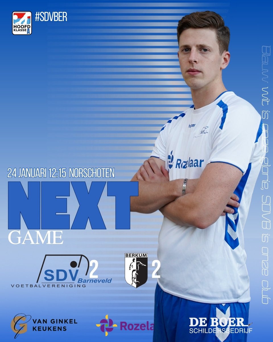 NEXT GAME 🔜
Na de nederlaag tegen nummer 2 AZSV komt de nummer 1 Berkum op bezoek. Berkum verloor alleen in de 1e speelronde bij AZSV en is dus al lange tijd ongeslagen. 

SDVB 2 zal er alles aan doen om daar verandering in te brengen, tot zaterdag🔵⚪️