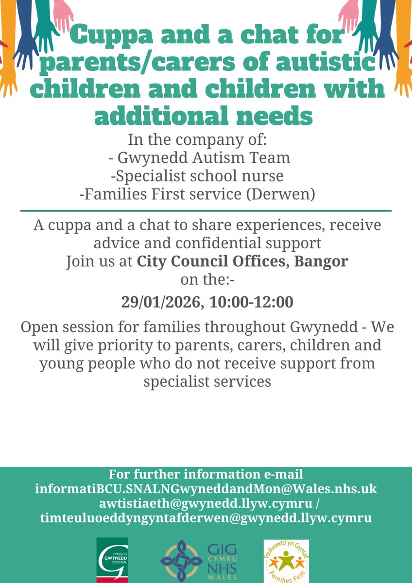 MantellGwynedd's tweet photo. Panad a Sgwrs i rieni/gofalwyr plant awtistig ac i blant gyda anghenion ychwanegol 

Cuppa &amp; a chat for Parents/Carers of Autistic Children and Children with Additional needs 

#Autism https://t.co/G4hkAqMV4U