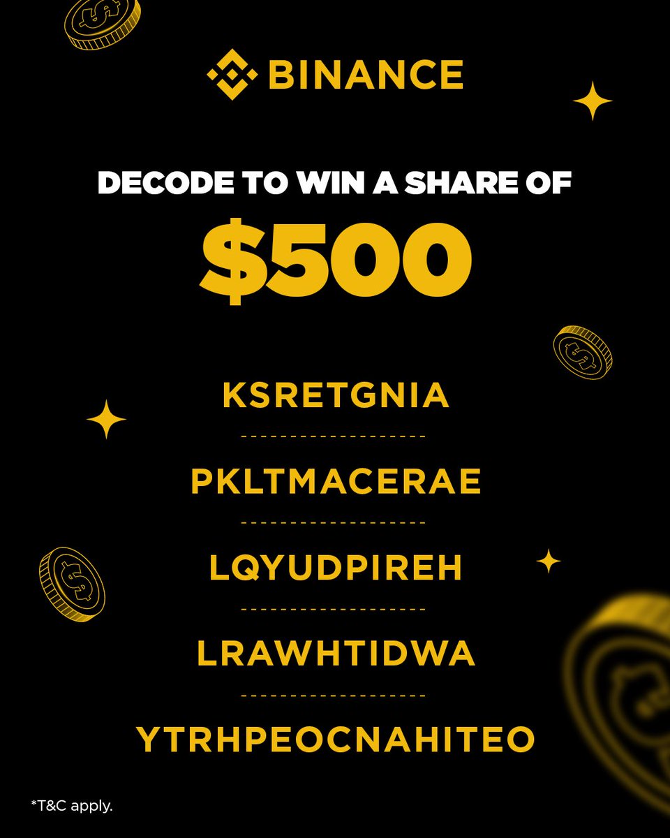 Decode The Jumble is back this month with a $500 reward pool! 💸

Solve the jumbled words for a chance to win from our reward pool.
20 lucky winners will be picked from our X &amp; Instagram communities.

How to join:
>Follow <a href="/BinanceDesi/">Binance South Asia</a> 
>Comment the decoded answers &amp; repost
>Tag 5