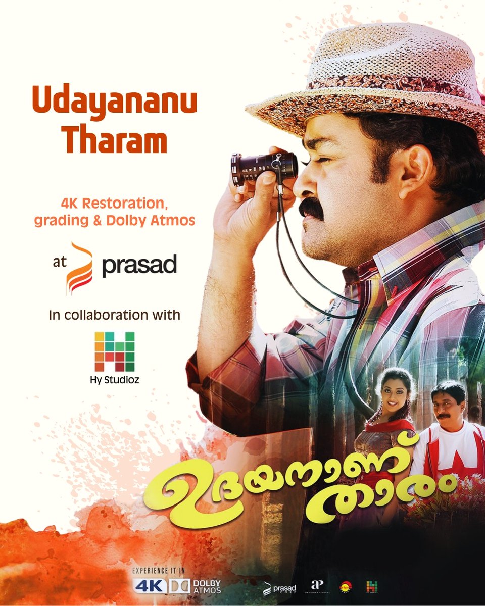 Udayananu Tharam returns with a meticulous 4K restoration.
Carefully graded visuals preserve its cinematic soul, while Dolby Atmos enhances the sound for a richer theatrical experience - restored in collaboration with Hy Studioz for Carlton Films.
#UdayananuTharam #4KRestoration