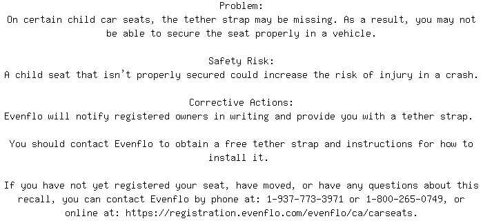 CanadianRecalls's tweet image. Safety Recall for 2025 EVENFLO TITAN 65 ANDOVER Seats And Restraints. Approx. 9821 units affected.