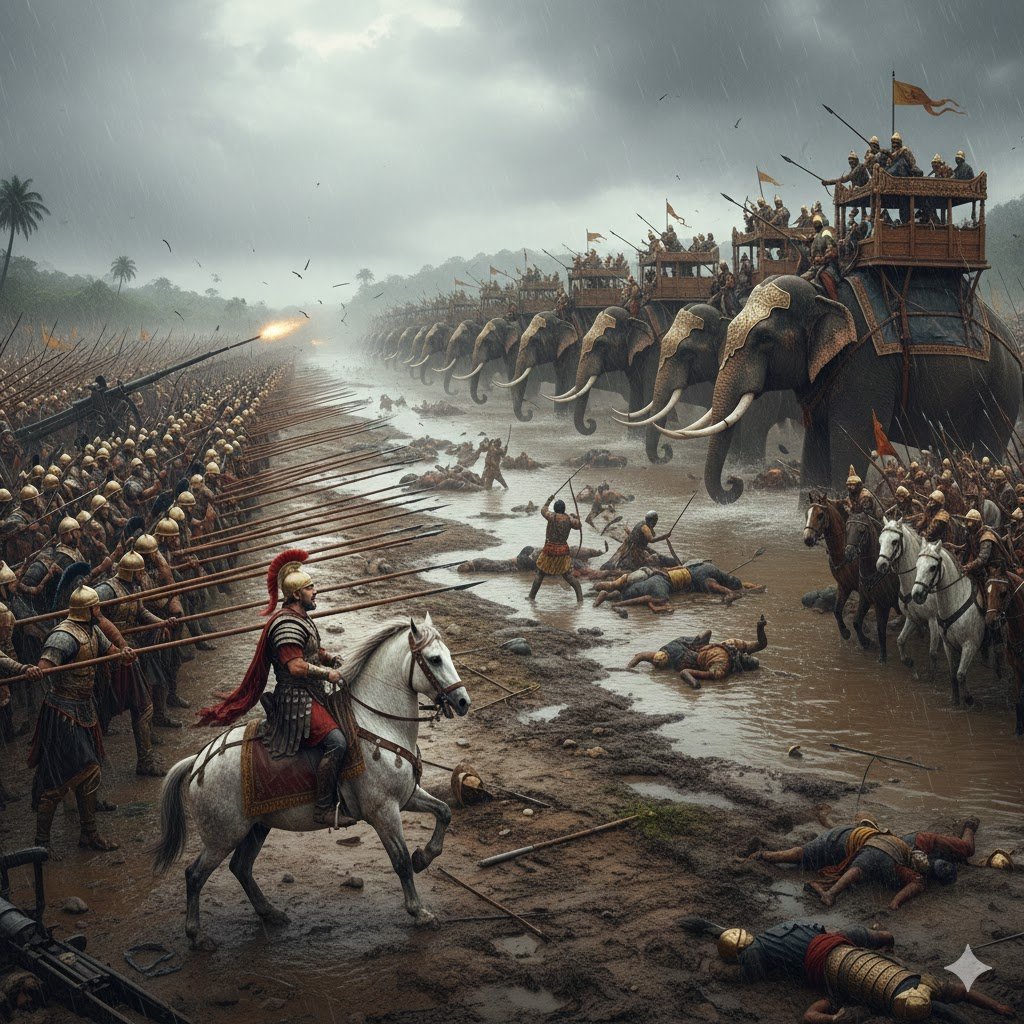 If the battle had taken place, it would have depicted a confrontation between Alexander the Great's army and the massive elephant army of the Nanda Empire.