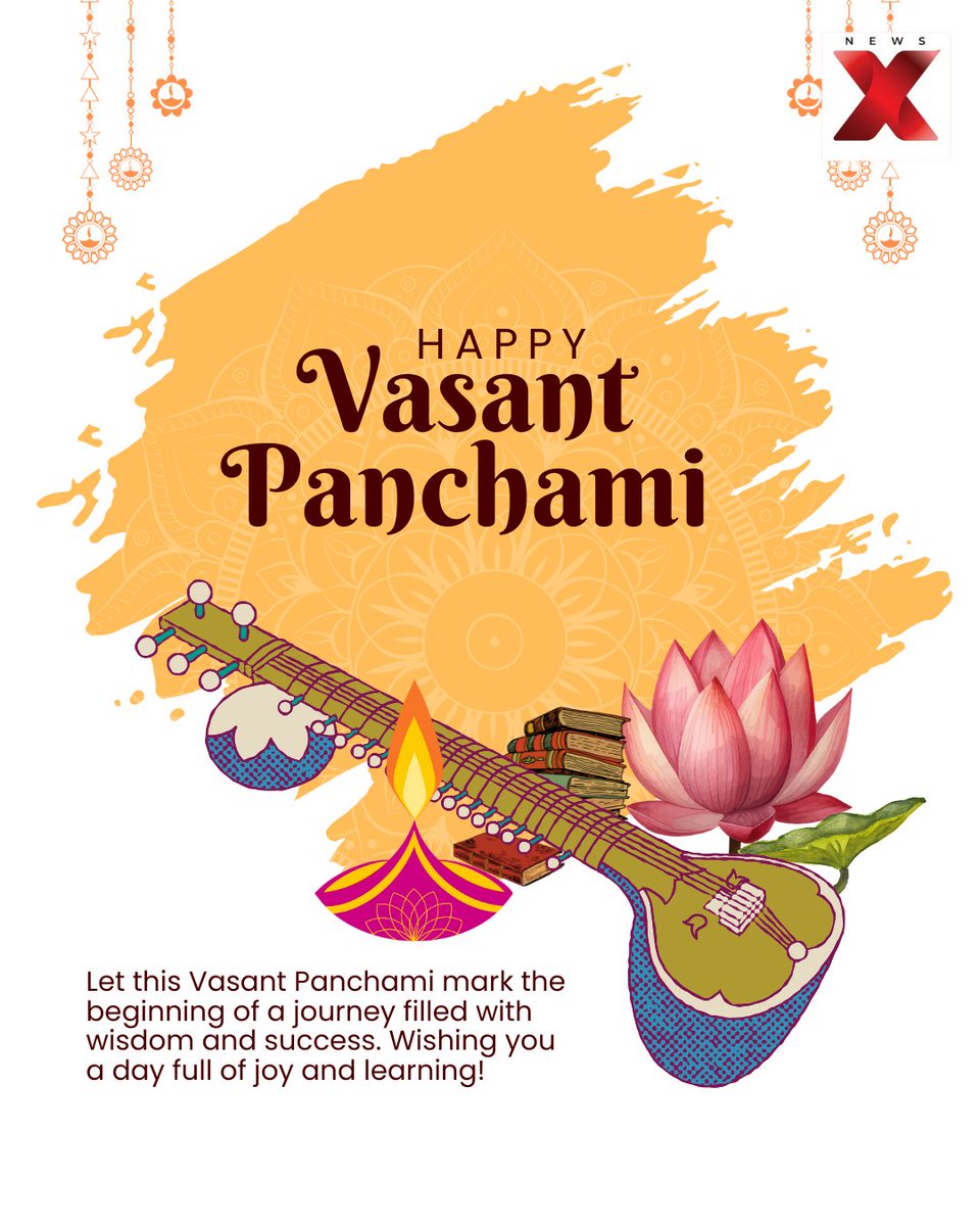 NewsX's tweet image. Celebrate the festival of wisdom and new beginnings! 🌼✨ May Goddess Saraswati bless you with knowledge, creativity, and prosperity. Spread happiness, wear yellow, and welcome the spring with joy.

#VasantPanchami #SaraswatiPuja #SpringFestival #Blessings #KnowledgeAndWisdom